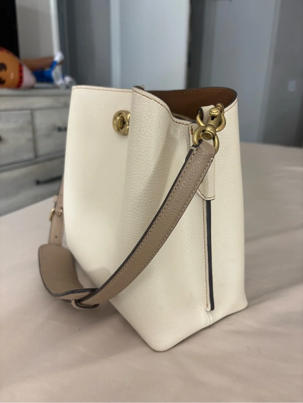 Coach Chalk Pebble Leather Crossbody with Gold Hardware